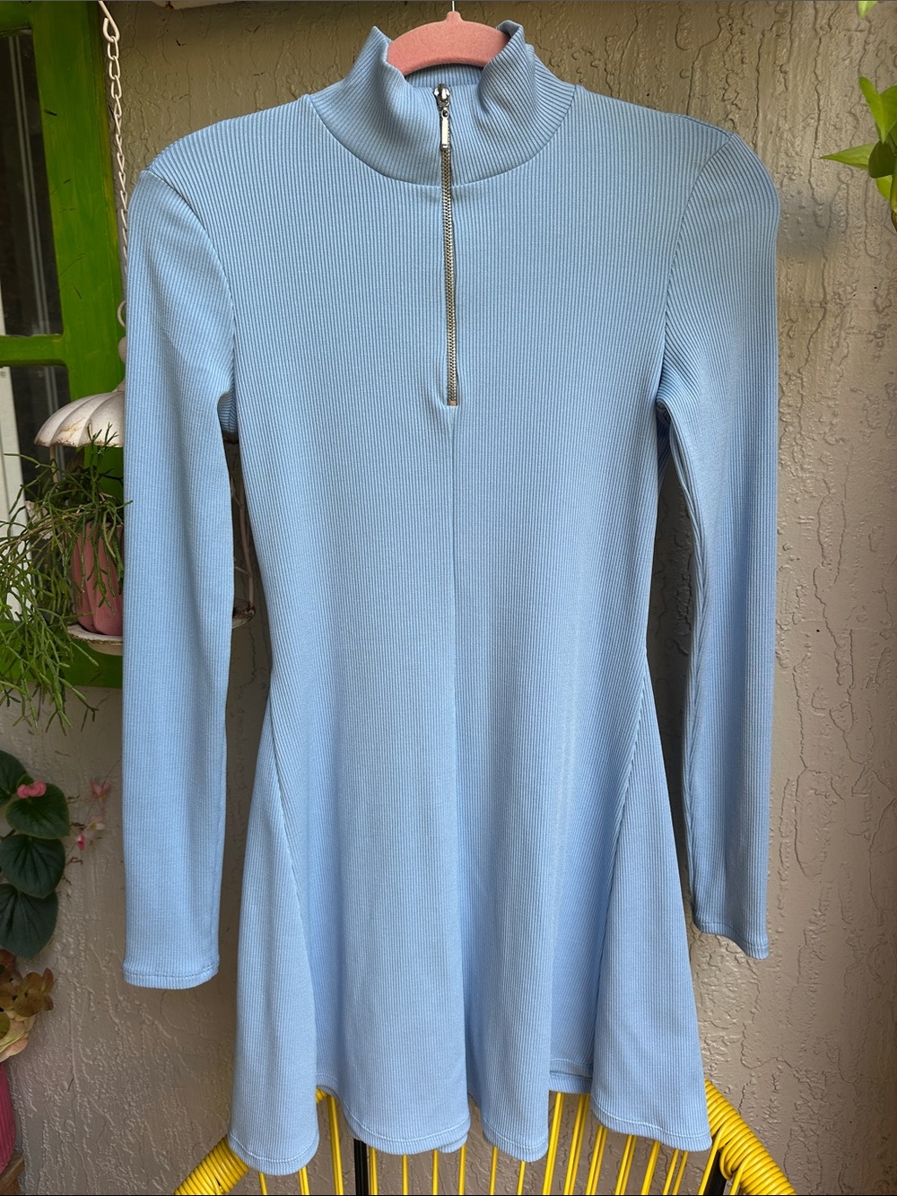 Zara Light Blue Long Sleeve Mini Dress with Zip